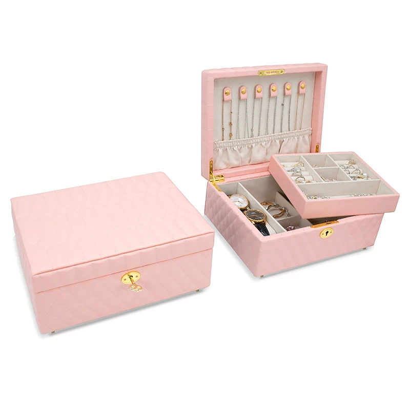 

Multifunctional Pink Jewelry Organizer Case For Ring Earring Necklace Gift Jewellery Storage Box