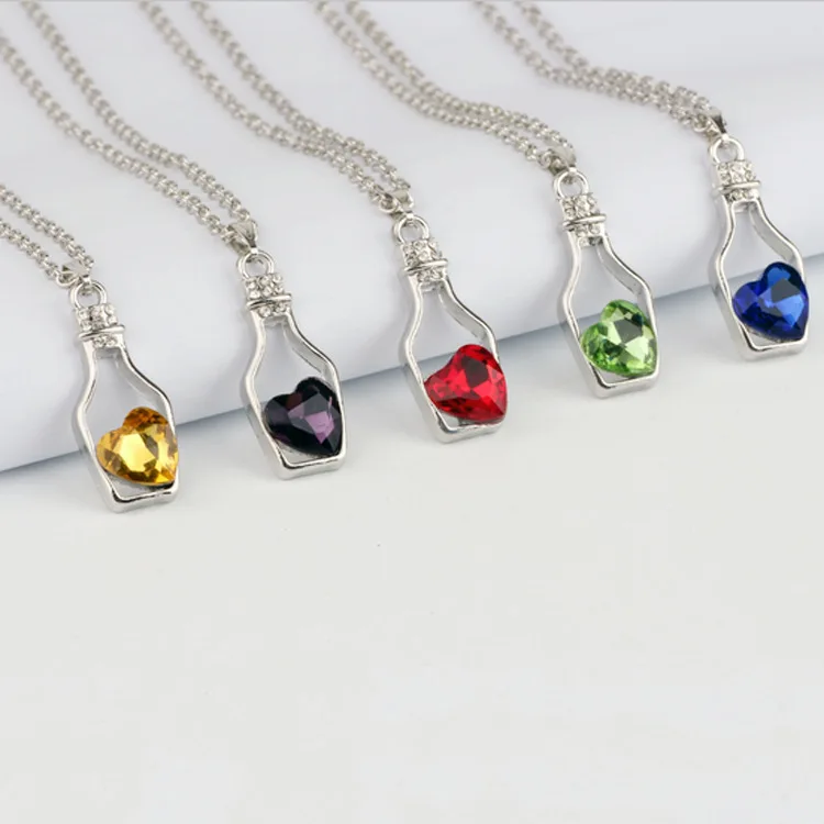 

Fashion Elegant Lovers Jewelry Green Crystal Glass Bottle Pendant Necklace Silver Chain Wishing Bottle Necklace, Picture