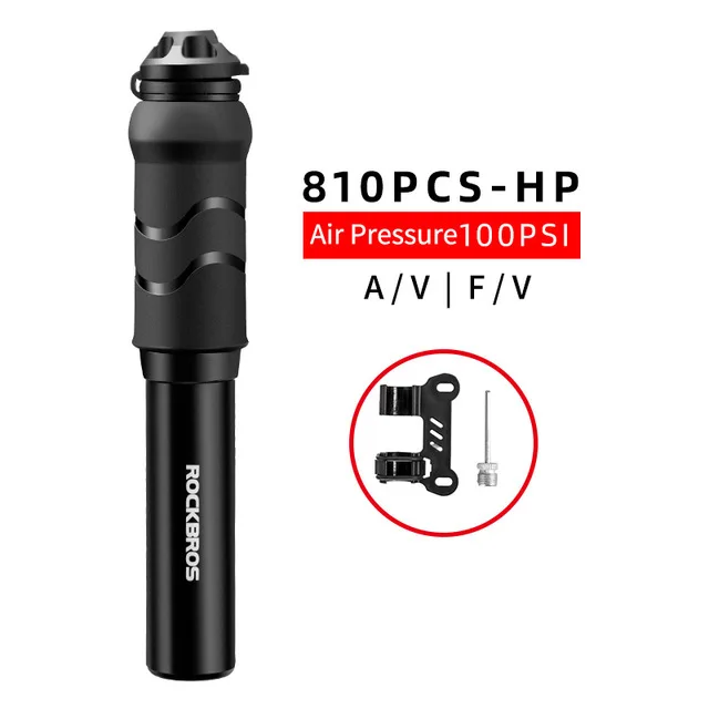 

ROCKBROS Bicycle Pump Mini Portable Light Aluminum Alloy Bike Pump Air Pump Mountain Cycling Tire Inflator Schrader Presta Valve, Black