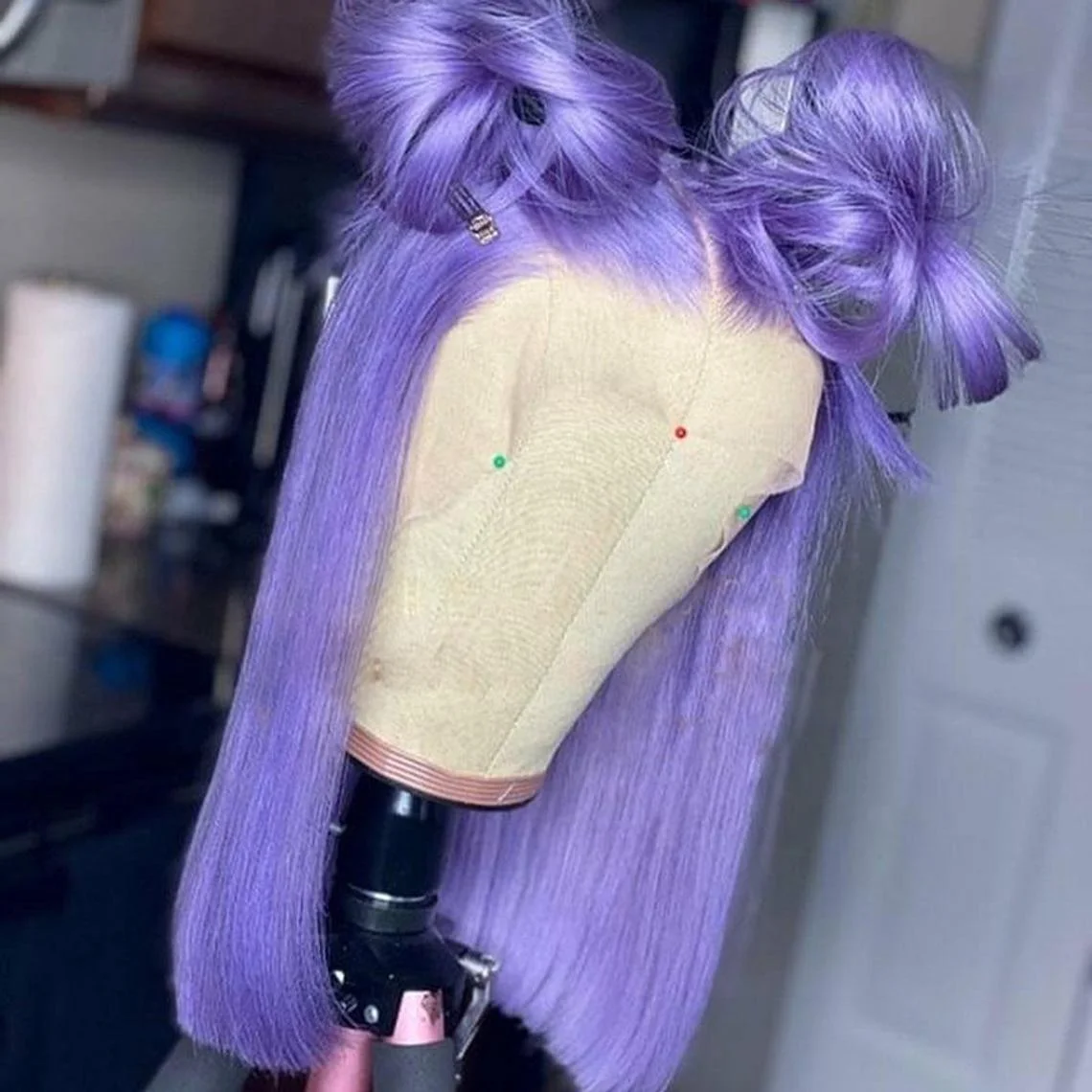 

New Arrival Lace Front Human Hair Purple Wig Middle Part Straight Bob Wigs Human Hair Lace Front Wigs With Baby Hair Cut Blunt