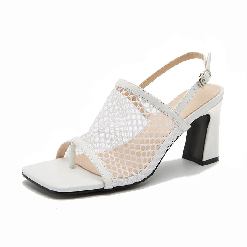 

New European and American square sandals women's 2021 summer sexy hollow belt sandals high heel shoes, Picture