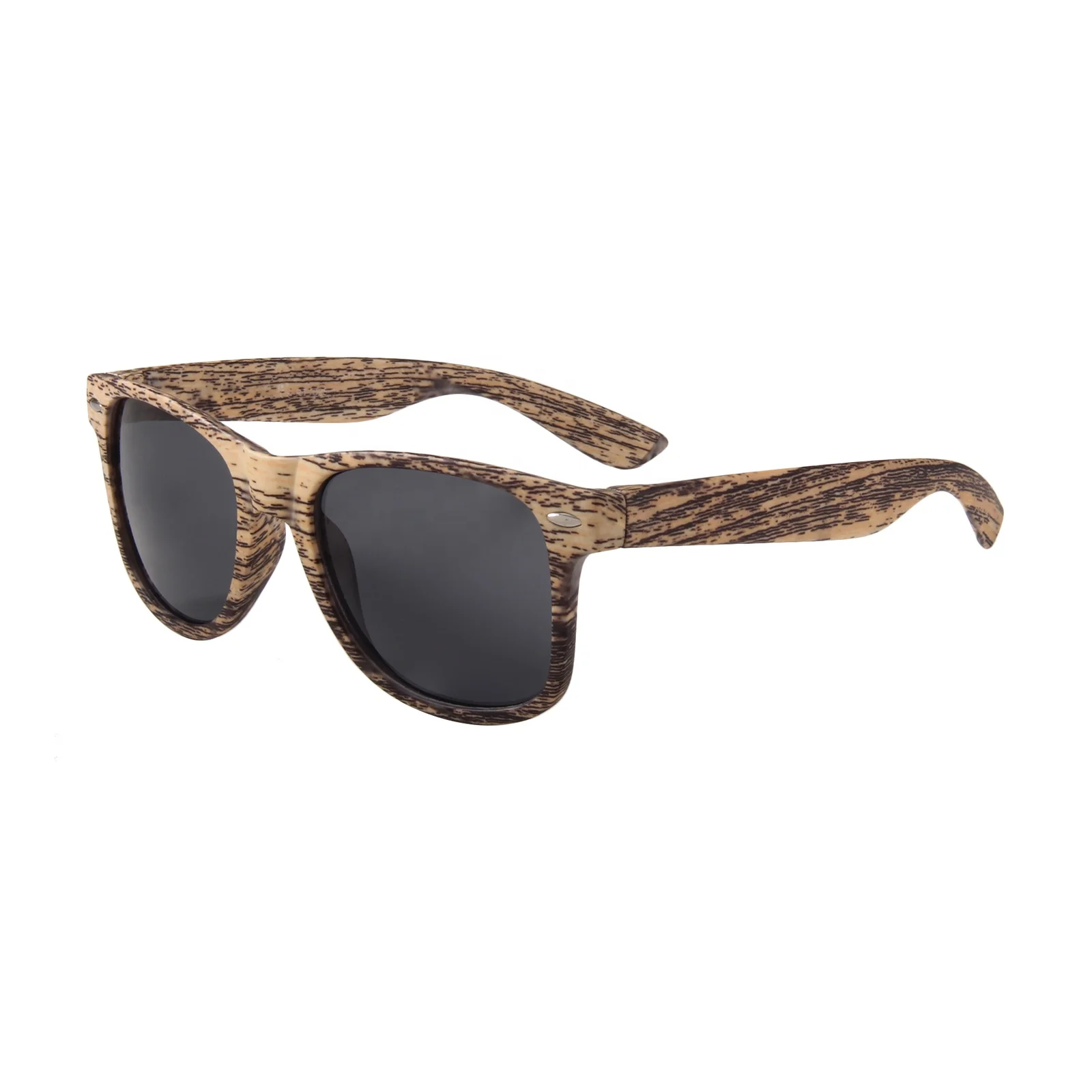 

Brand logo plastic mirror lens glasses with unisex cat.3 Imitation wood grain sunglasses