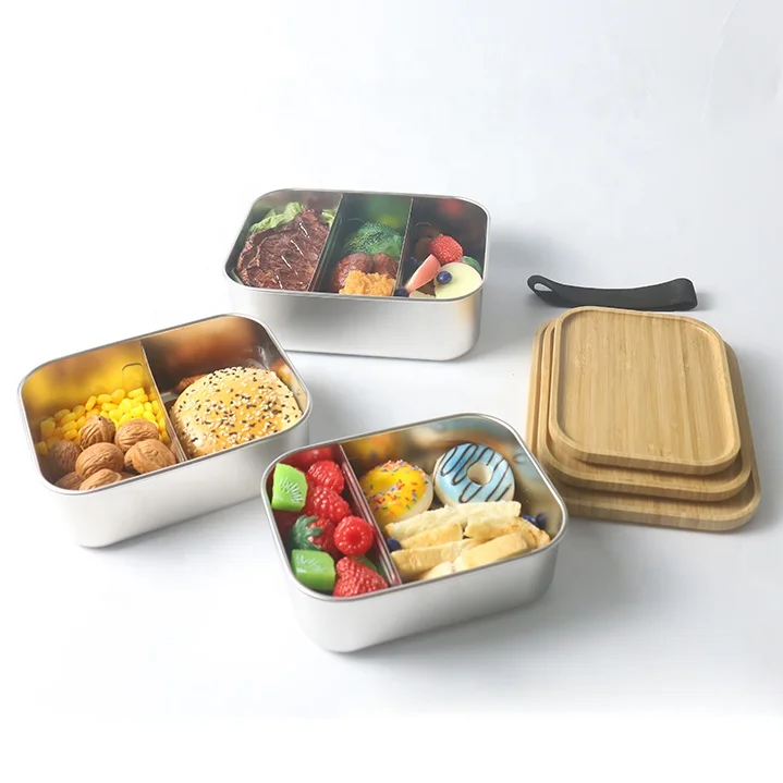 

Amazon steel 304 stainless leak proof box customize service family american lunch box separated with bamboo lid for student