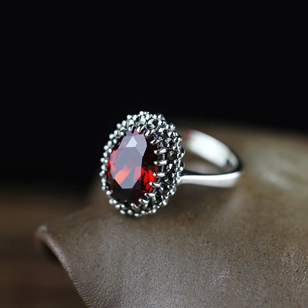 

Genuine Solid 925 Silver Ring Wedding Engagement Rings For Women Natural Garnet Stone Beautiful Fine Jewelry Anelli Donna
