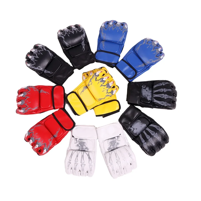 

Free shipping PU Half Finger Boxing MMA UFC Sparring Grappling Fight Punch Ultimate Mitts Leather Kickboxing, Black,white