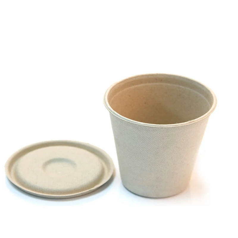 

High Quality Single Wall Paper Cup Biodegradable Round Sugarcane Bagasse Logo Custom Paper Coffee Cups with Lids