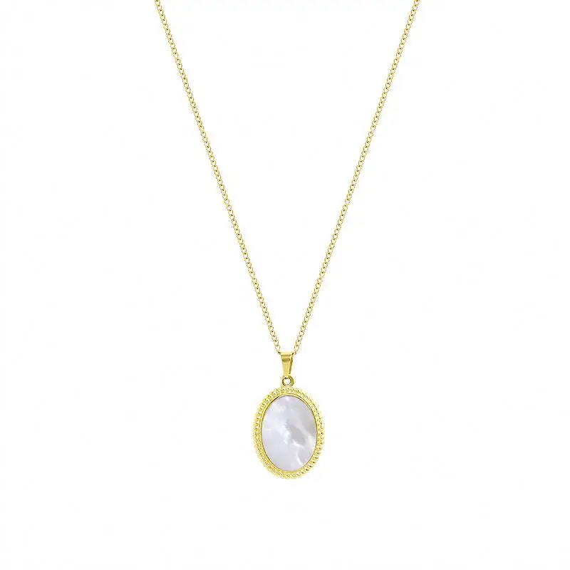 

Minimalist 18k Real Gold Plated Stainless Steel Jewelry White Seashell Valentine's Day Shell Oval Pendant Necklace For Women