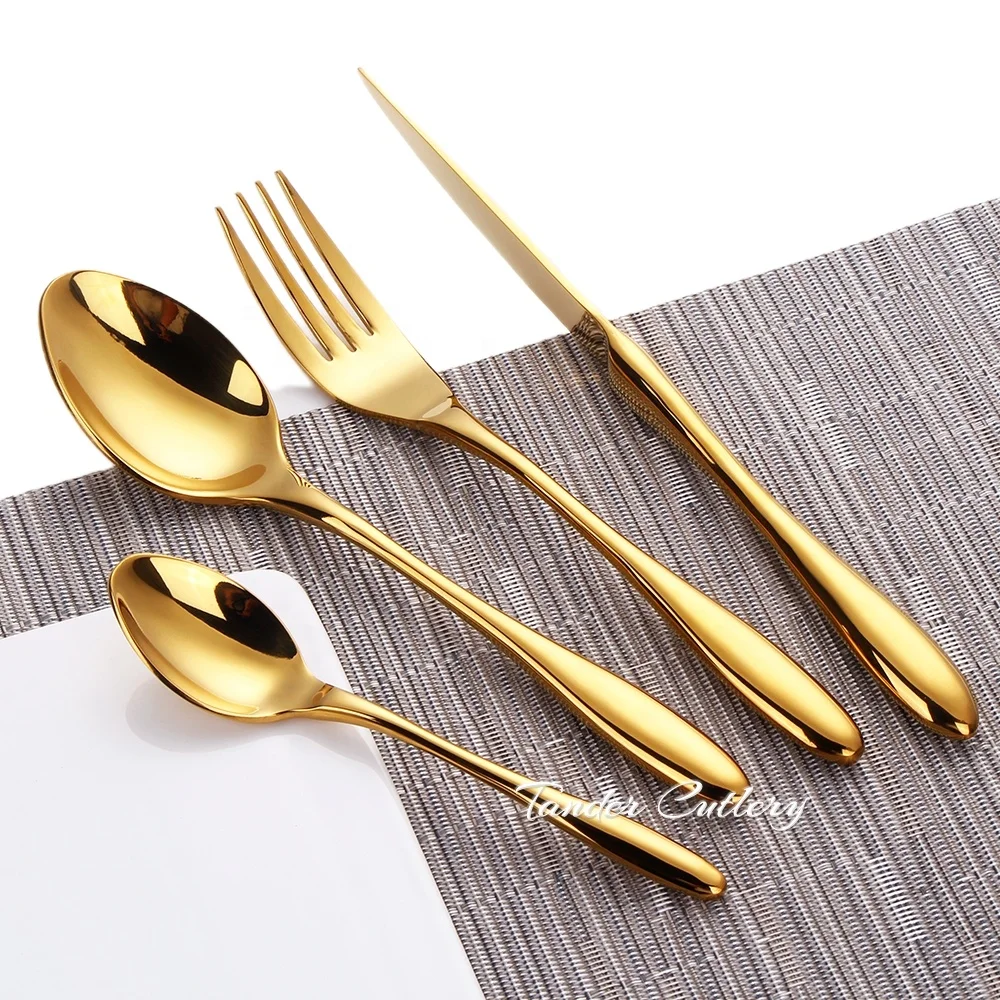 

Dropshipping Amazon Products 2022 Luxury 18/10 Stainless Steel Flatware Gold Silverware Cutlery Set PVD For Wedding