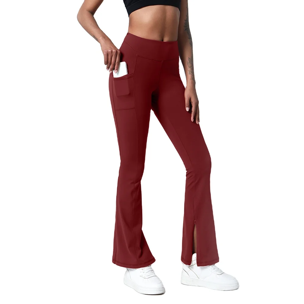 

Yoga Dance Sports Pocket Zipper Slit Flared Leggings Lounge Straight Work Pants Sweatpants, Customized colors