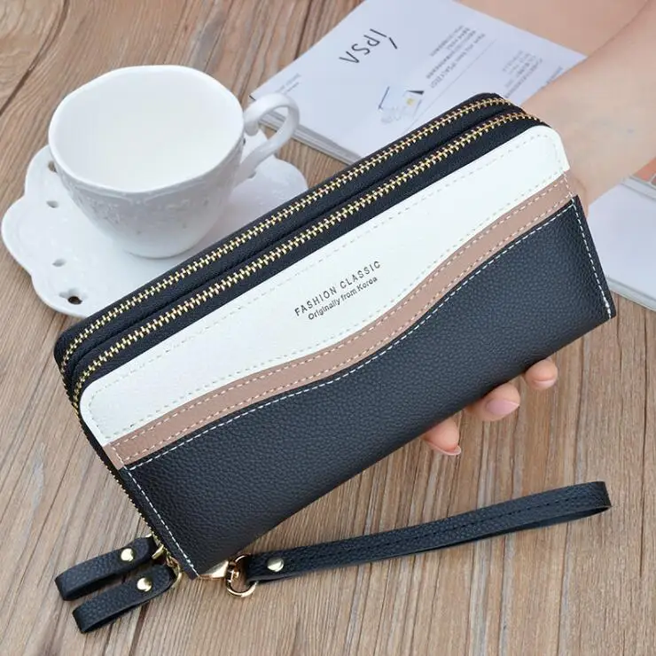 

Wholesale High Quality Double Zipper Fashion Lady Purse Lady Coin Holder Credit Card Wallet For Women, 4 colors