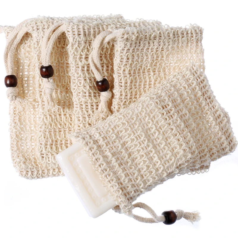 
9x14cm REACH Certificated Soap Exfoliating Bag Drawstring Natural Sisal Soap Saver Pouch Mesh Soap Bar Bag for Shower 