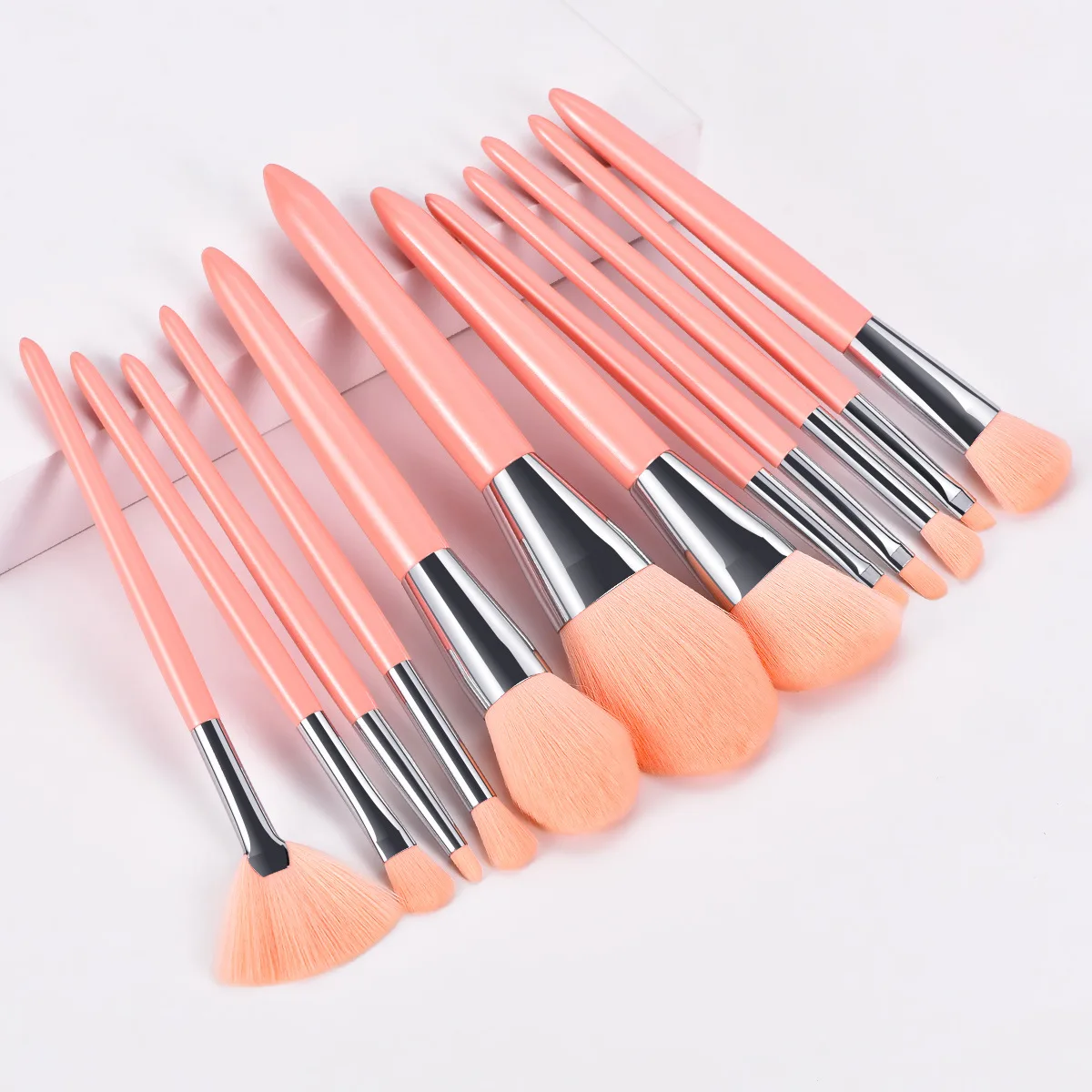 

12PCS Professional Wood Handle Pink Vegan Hair Makeup Brush Set With Case Bag Custom Private Label Makeup Brushes Wholesale, Pink/purple
