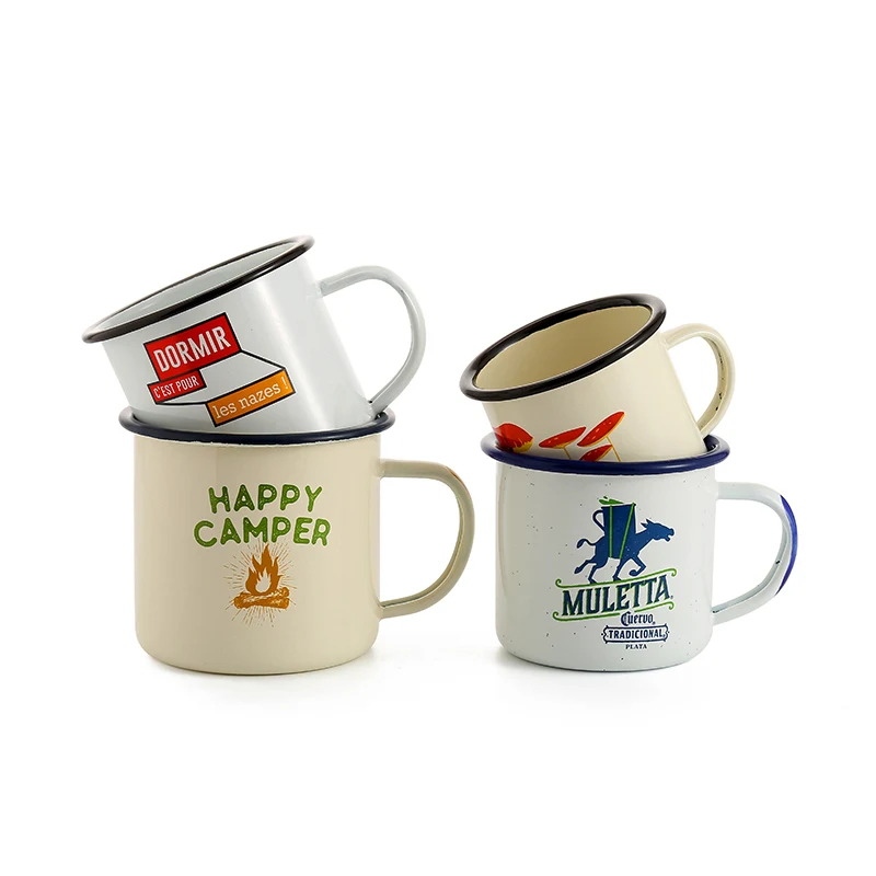 

Custom Logo Printed Sublimation Metal Enamel Camping Coffee Mug Tea Cup With Handle, Customized color