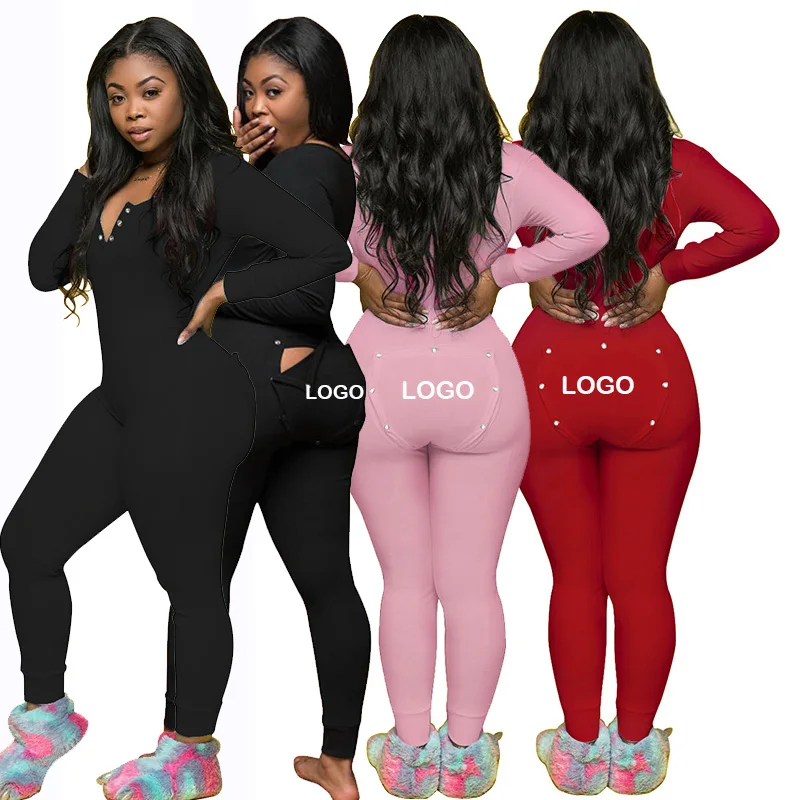 

Sleepwear winter onesie for women onesie with butt flap fleece Pajamas Homewear Long Sleeve Solid Jumpsuit onies pajamas, As picture