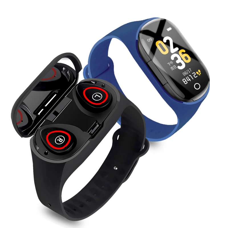 

Newest m1 ai 2 in 1 360*360 full touch hd screen sport wristband hidden 5.0 bluetooth earphone tws headset smart watch, Customized colors