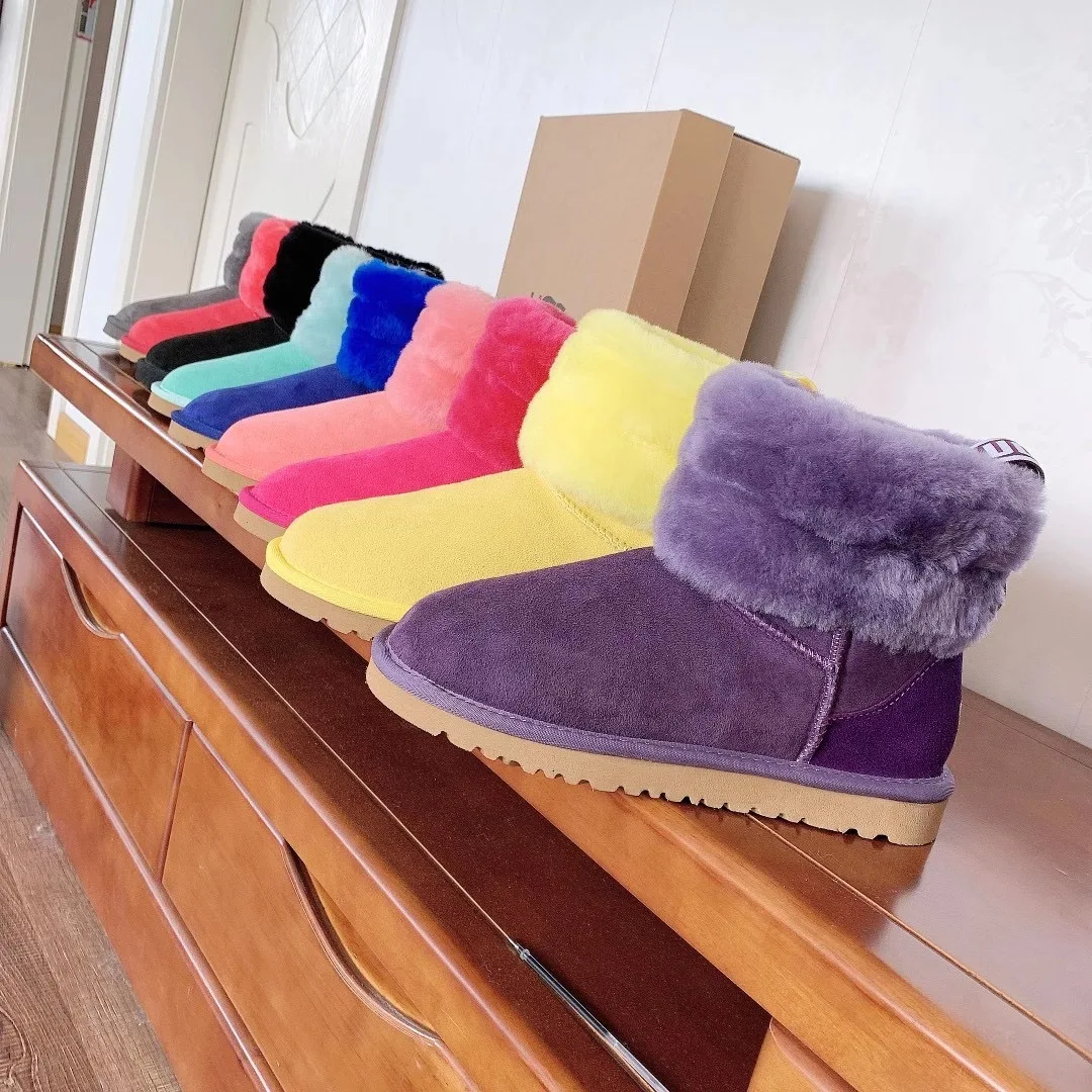 

Wholesale ladies New Waterproof Genuine Sheepskin Snow Boots Kid Women Classic Shoes Winter Ribbon Wool Fu with multiple colour