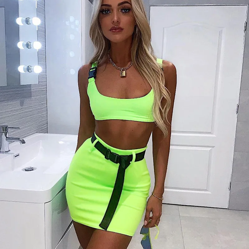 

Sexy Mini Hip Skirt 2 Piece Set Summer Black Women's Dress Casual Rib Tank Top Women's Sportswear