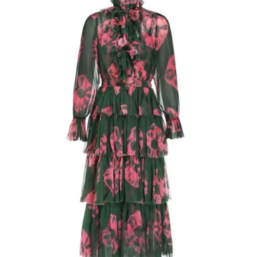 

Wholesale High Fashion Long Sleeve Loose Floral Printed Women 2020 Stack Pleated Dress, Customized color