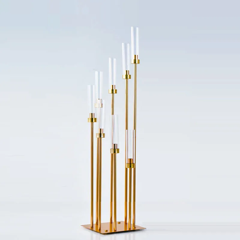 

Hot Sale 8 arms Wedding Backdrop Decoration Candleholder Centerpiece Gold Candle Stands Candlestick Holder