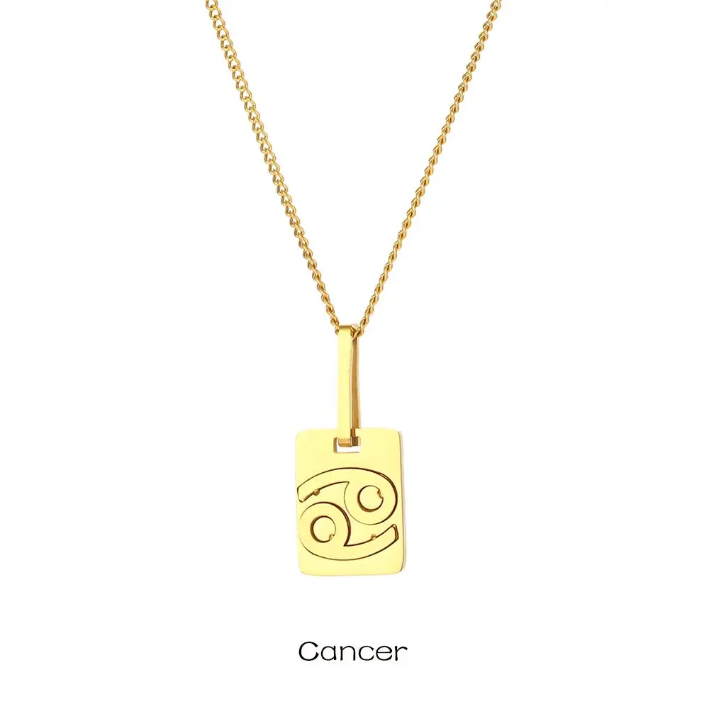 

New Horoscope Necklace Square 18K Gold Stainless Steel Pendant Zodiac Sign Necklace