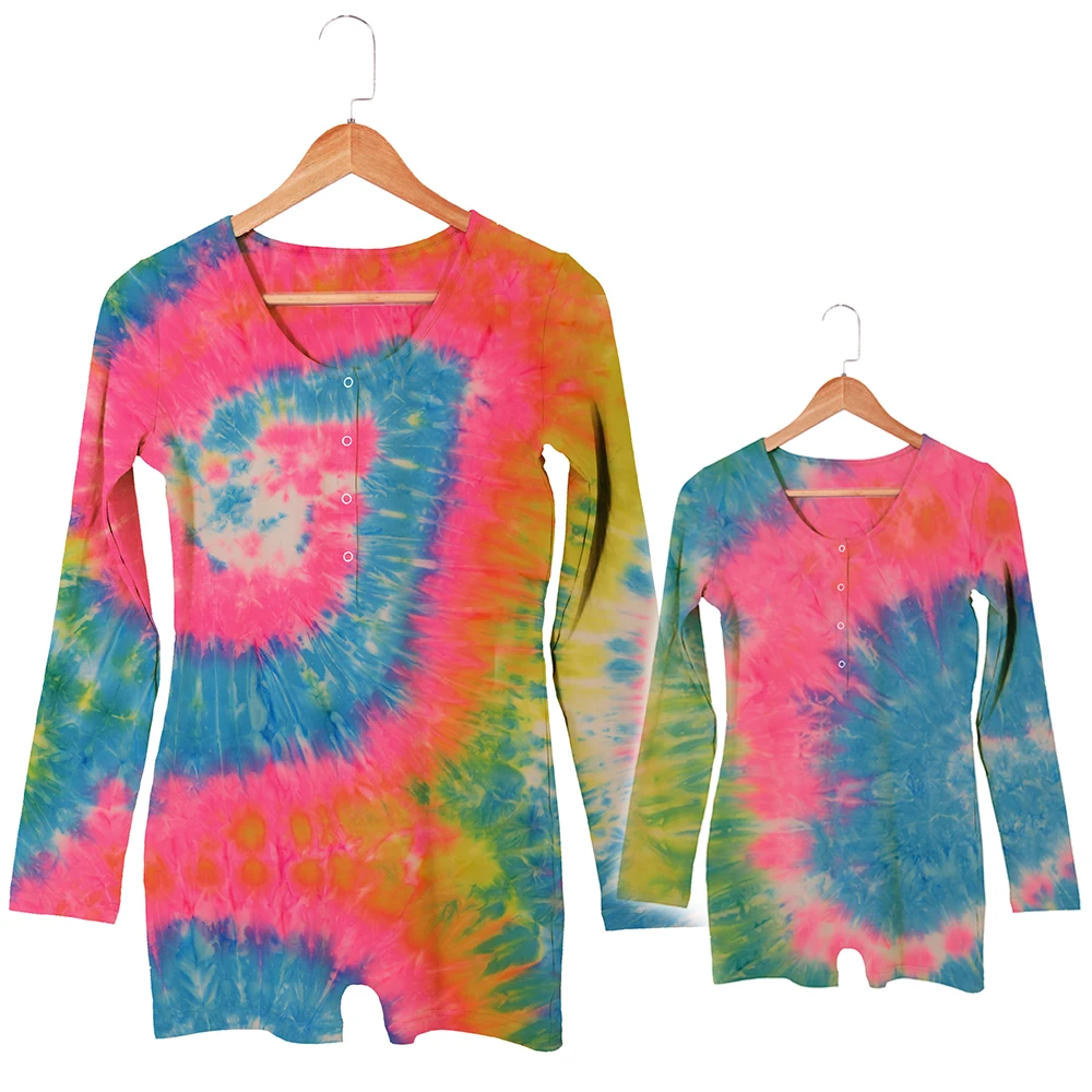 
Fall Clothing Mommy and Me Outfits Casual Dresses Family Matching Clothes Plus Size Long Sleeve Custom Tie Dye Jumpsuit 
