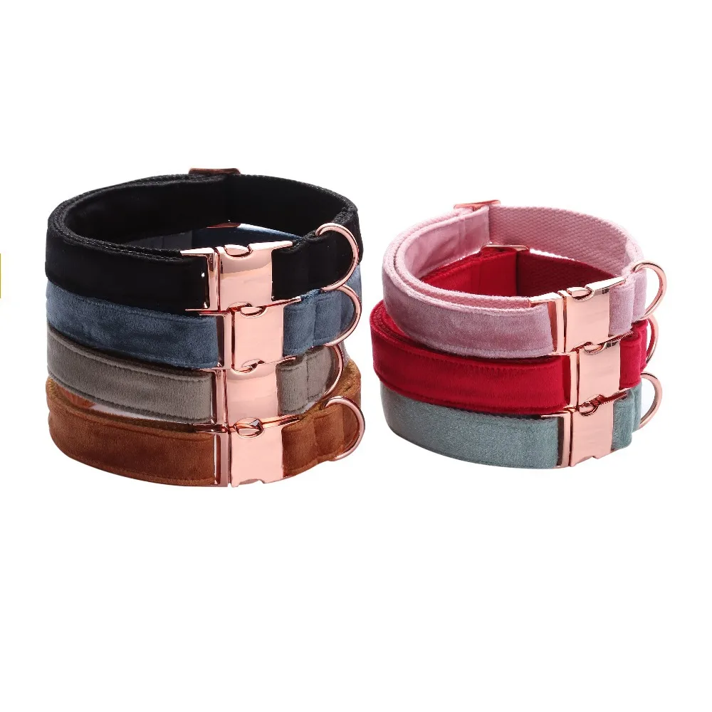 

Hot Selling Velvet Collar Leash Velvet Rose Gold Buckle Dog Leash Set, Black
