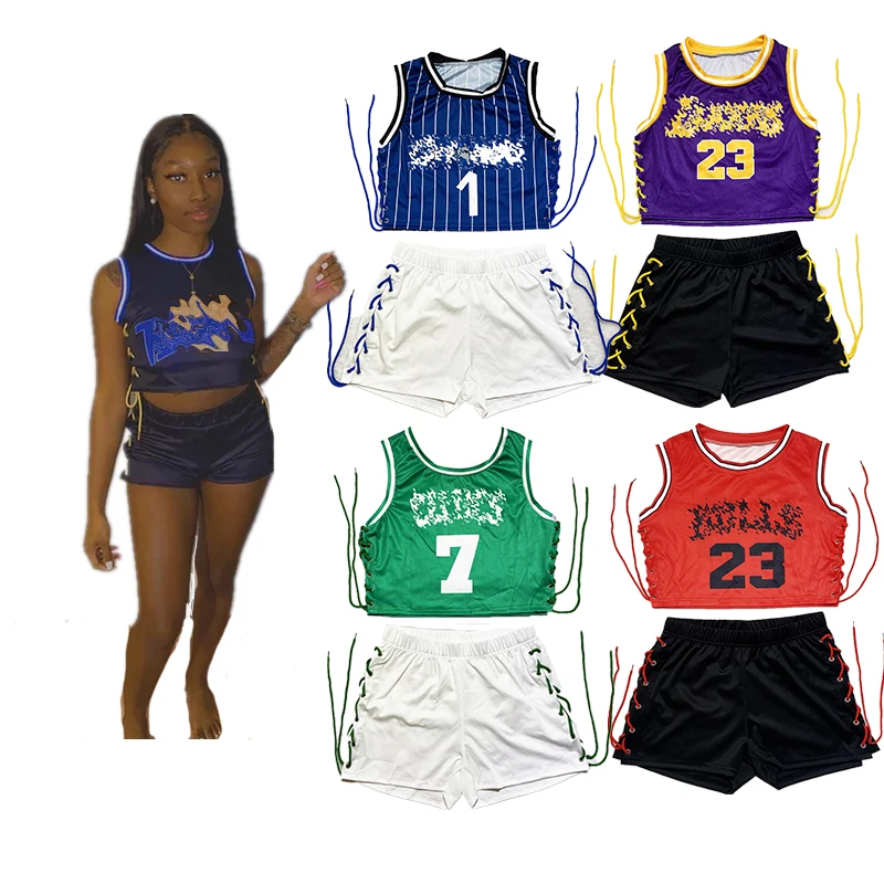 

Fashion design style two piece jersey set custom logo basketball two Piece Short Set