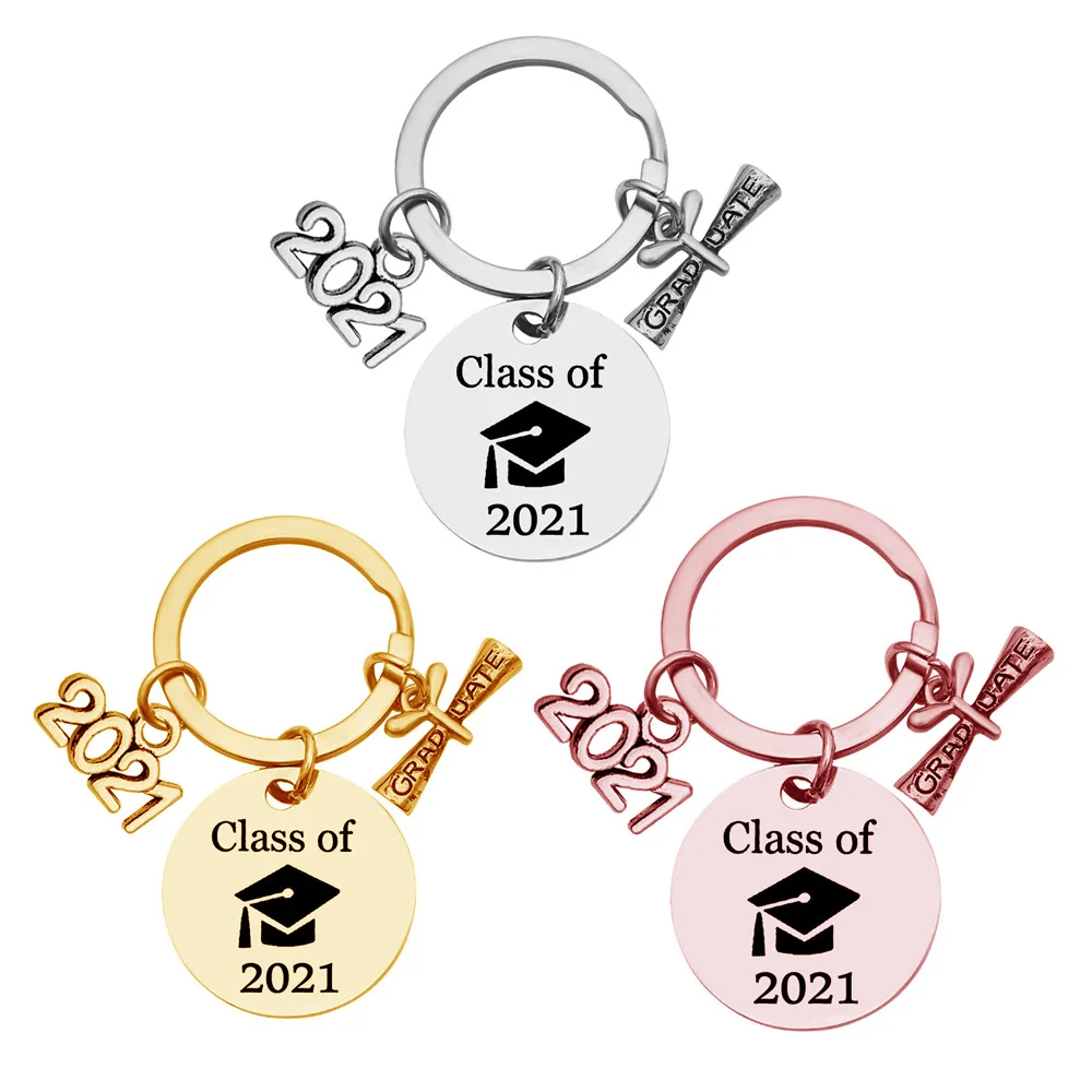 

2021 Creative Graduate Students Positive Energy Gift Graduation Season Key Chain Keyring Jewelry Accessories, Silver gold rose gold