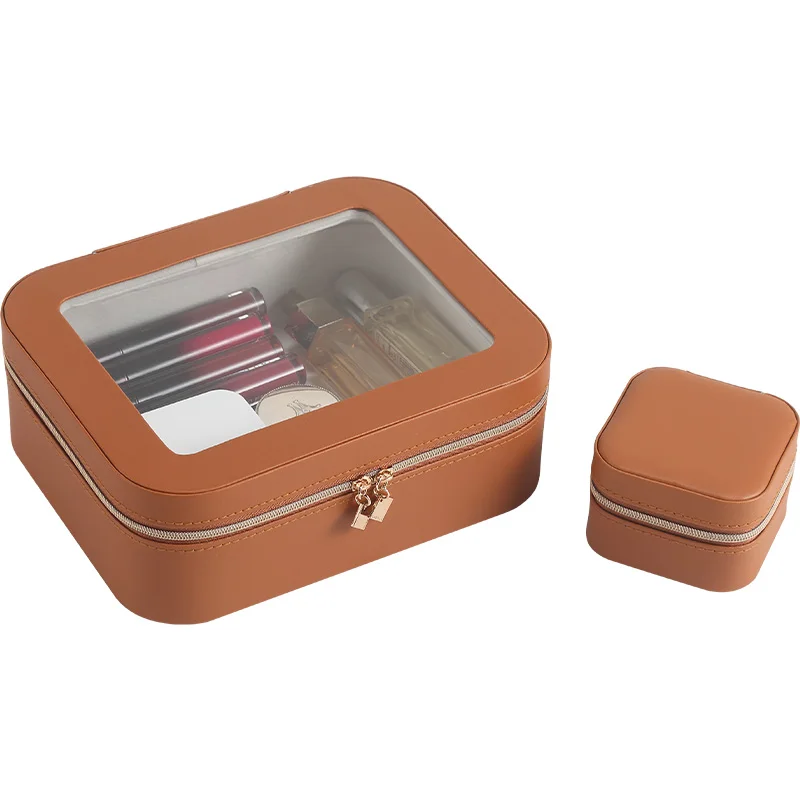 

Wholesale Custom Logo Large PU Leather Makeup Cosmetic Storage Box Mini Travel Jewelry Box Jewellery Ring Necklace Organizer, Pink,brown