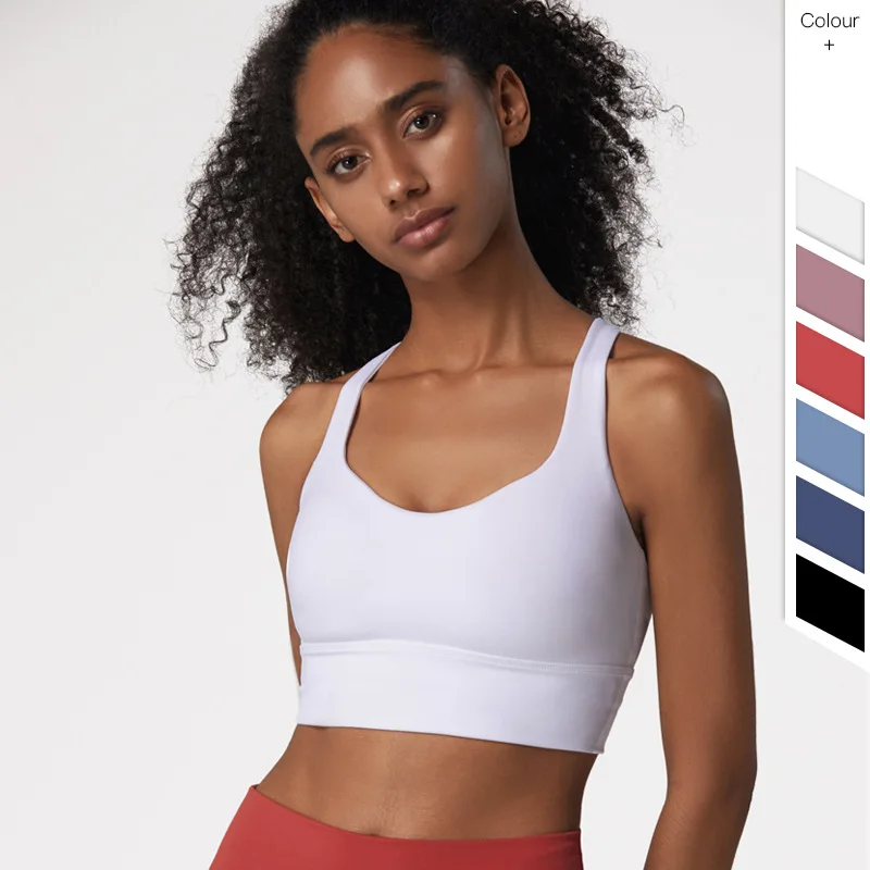 

INyoga New Skin Friendly Naked Sports Bra Cross Beauty Back Fitness Sports Shockproof Gathered Bra Fitness Bra