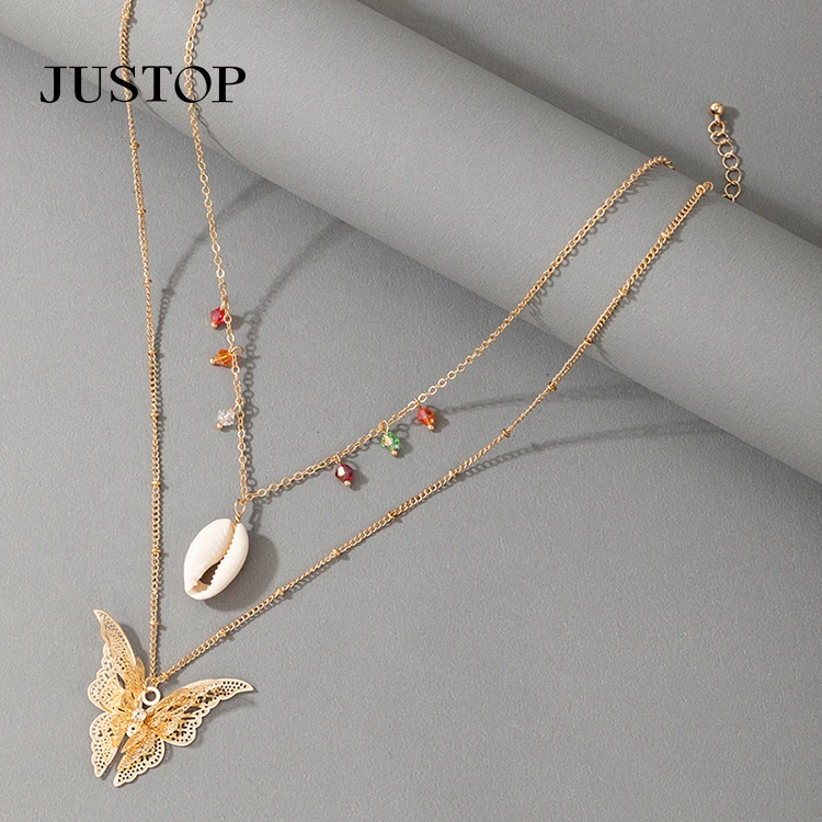 

New Arrival Fashion Pendant Butterfly Necklace Women Double Layer Butterfly Recycled Jewelry Necklace