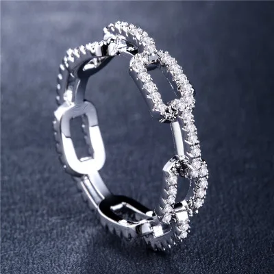 

Punk 18K Gold Plated Twisted Cubic Zirconia Link Finger Ring Diamond Zircon Link Chain Rings For Women Men