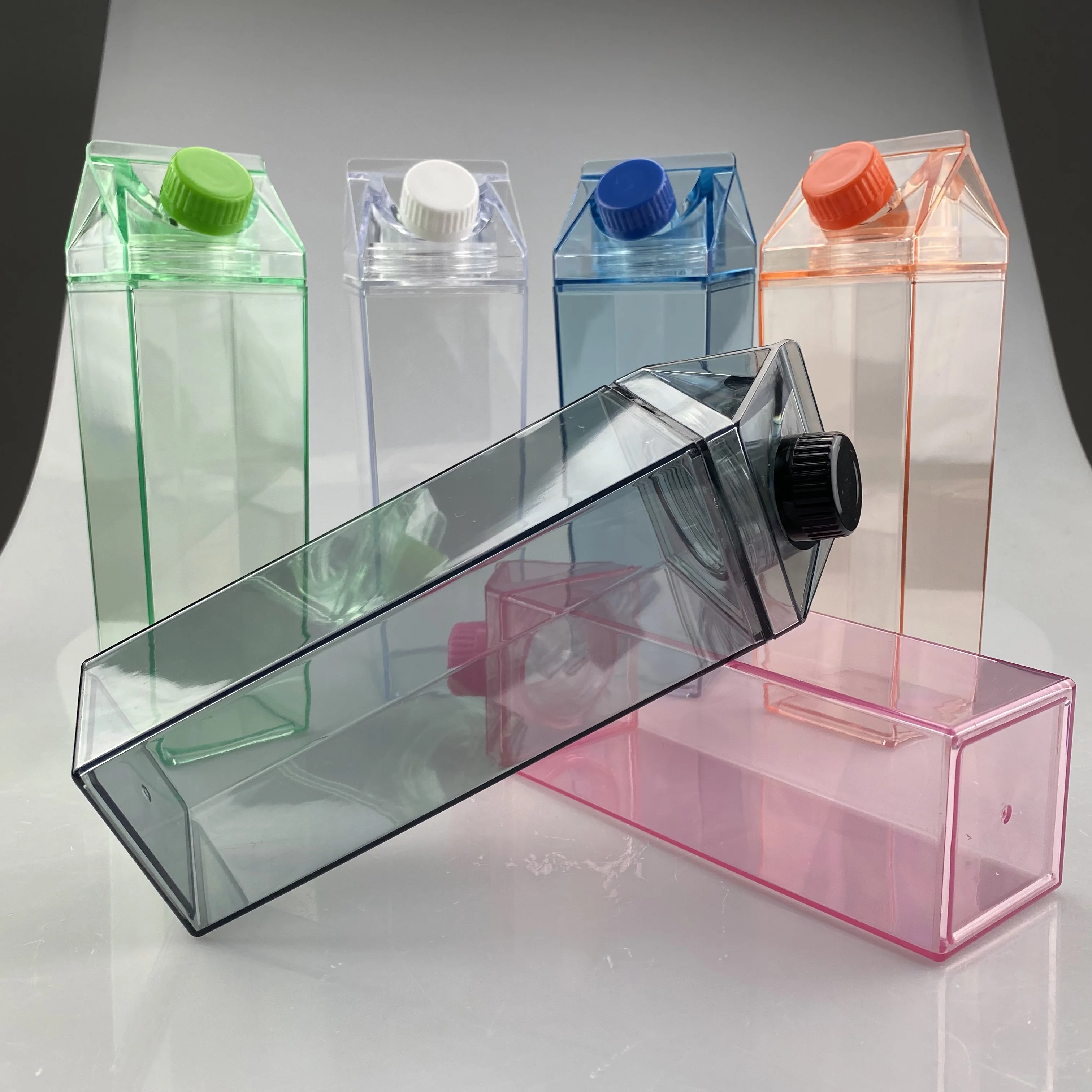 

500ml 1000ml BPA 17oz free Plastic Clear Pink Transparent Colored Acrylic Milk Box Carton Shaped Water Bottle, Clear, pink, black, etc