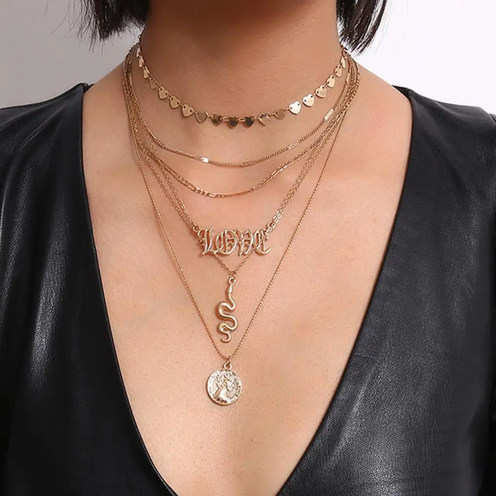 

2020 Elva jewelry new design women tassel bohemian multilayer chain choker necklace