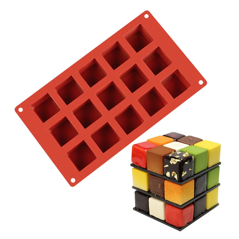 

Free sample 15 Cavity 3D Magic Square Shape Soap Candy Cake Dessert Silicone Molds rubik kubus zeepma Cube Chocolate Mousse Mold, As picture or customized