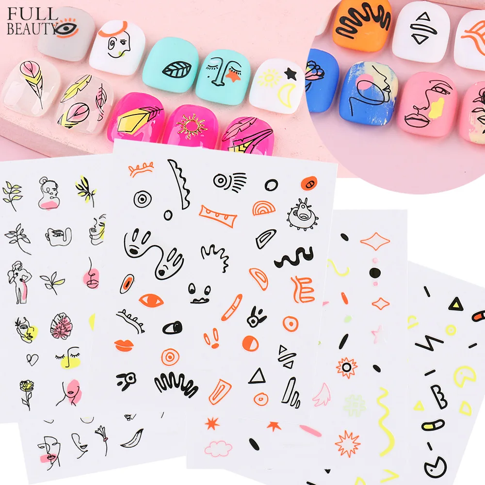 

Hot Selling Fluorescent Smiley Face Nail Art Sticker Cartoon DIY 3d Flower Cute Kawaii Nail Lines Sticker, As picture show