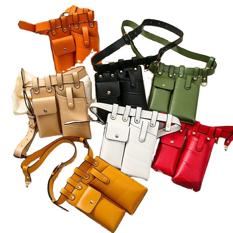 

Wholesale fashion 2 in1 magnetic buckle mobile phone handbag cute belt fanny pack crossbody purse waist bag for women, 7 colors