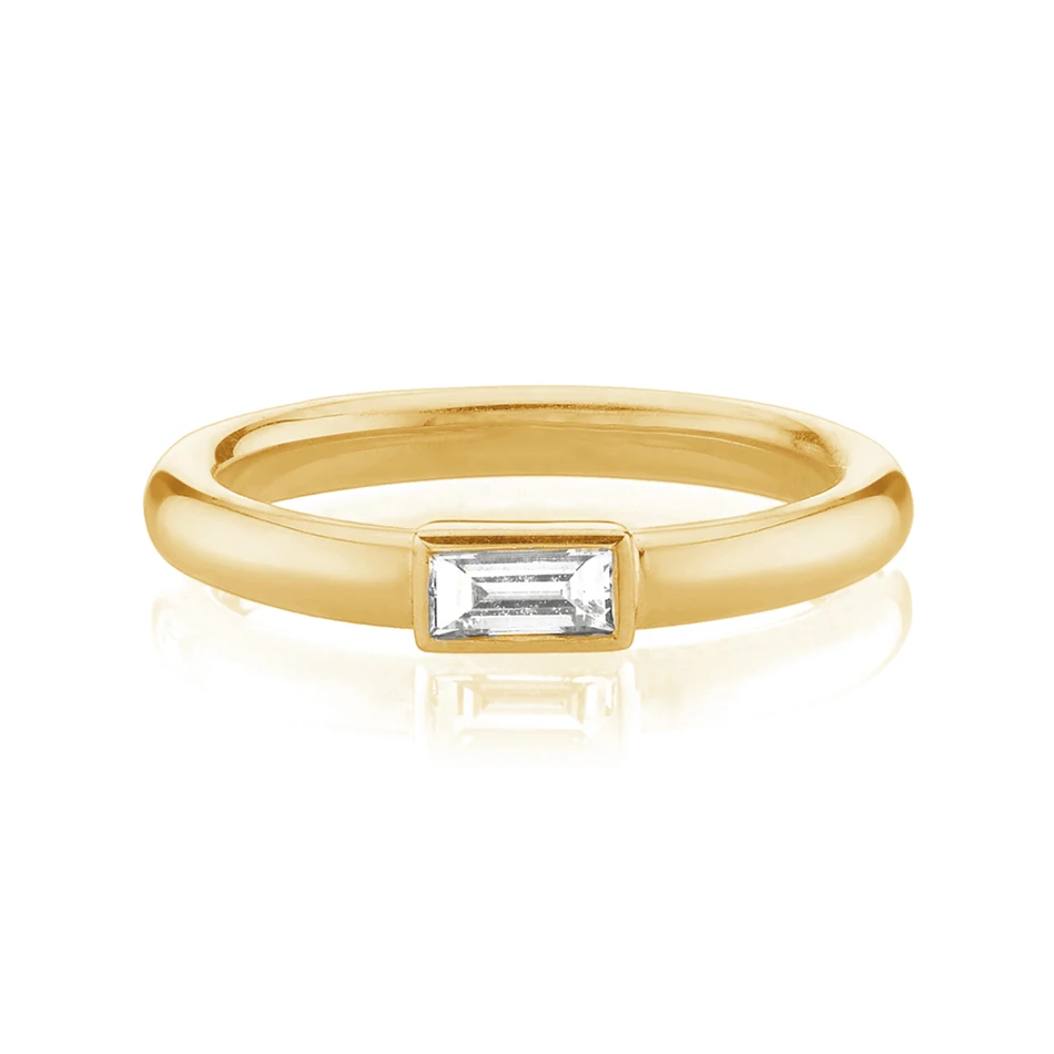 

wholesale ring supplies 925 sterling silver minimalist ring 18k gold plated zircon bezel baguette ring