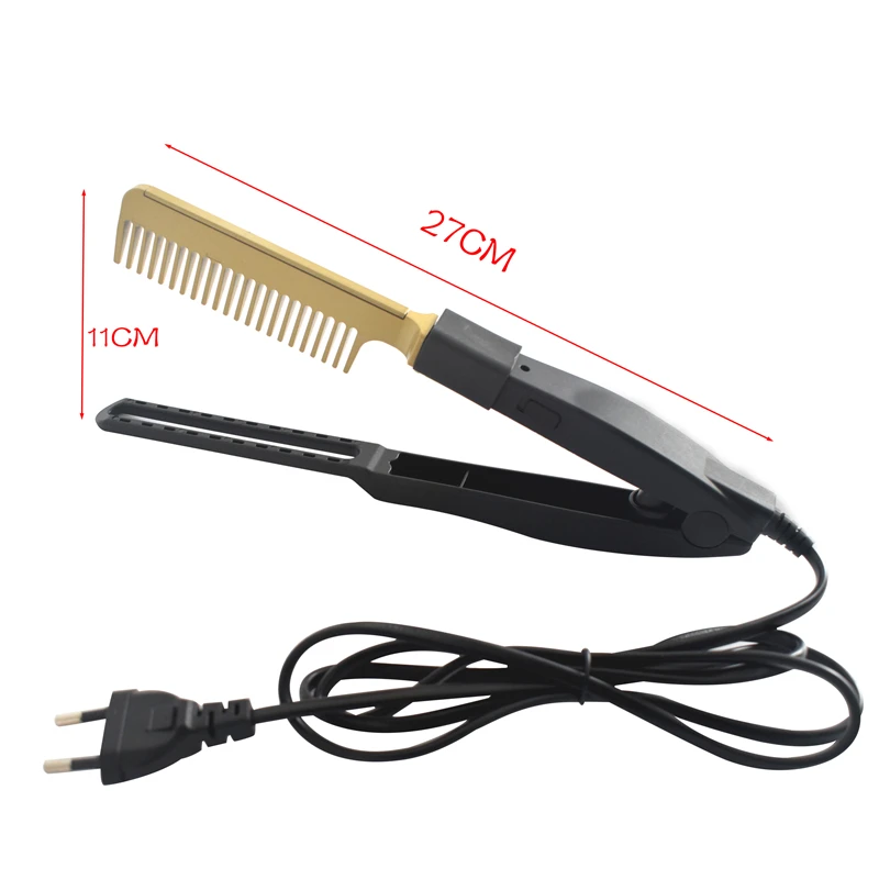 

Wholesale Custom Private Label Quick High Heat Brush Flat Iron Press Hair Beard Straightener Hot Comb Electric, Black