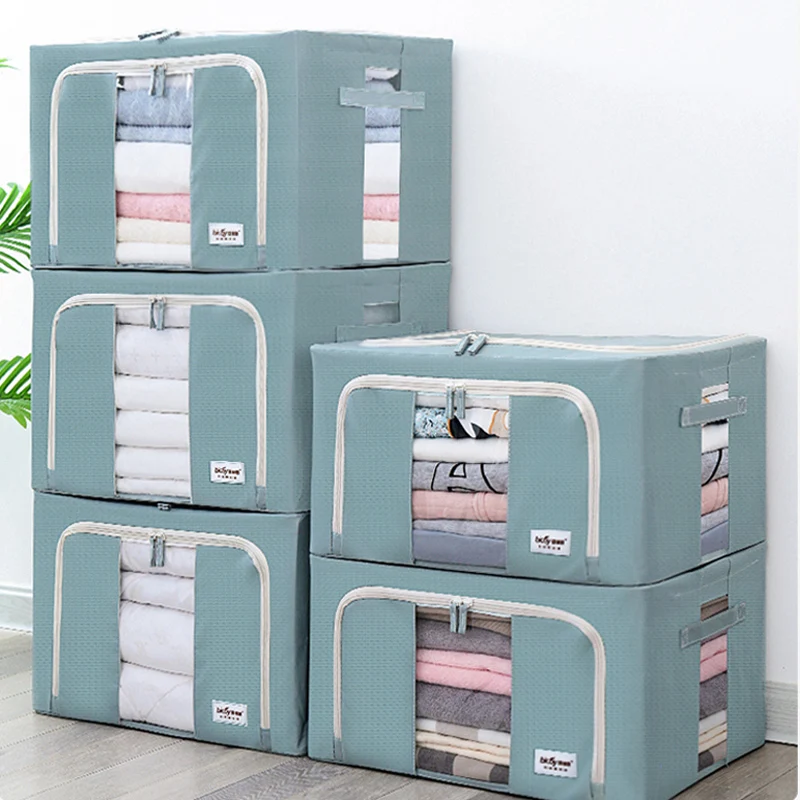 

Steel Frame Storage Box With Clear Window Double Zipper Waterproof Oxford Cloth Large Foldable Fabric Cloth Organizer