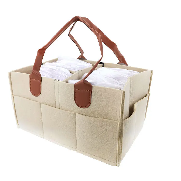 

Multi-pockets Portable Storage Nursery Organizer Bag Cheap Grey Felt Diaper Caddy Bag Mummy Baby Nappy Diaper Bag