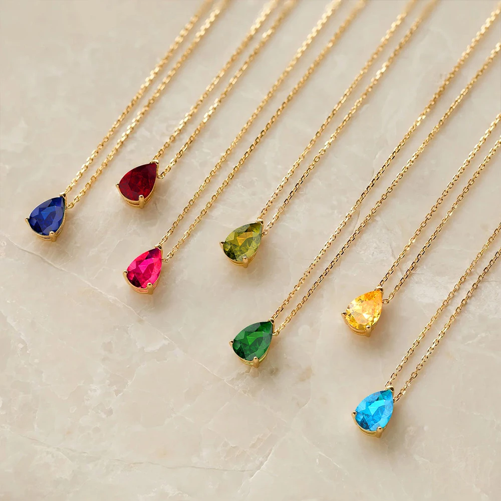 EManco New Arrival Stainless Steel Zircon Water Drop Necklaces 12 Colors Birthstone Pendant Opal Necklace Jewelry for Women Gift