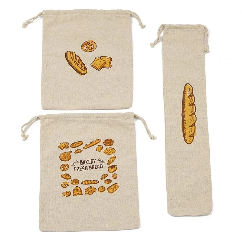 Hot Sale Reusable Cross-Border Hot-Selling Bread Bag French Baguette Drawstring Bag Canvas Cotton Bread Bag
