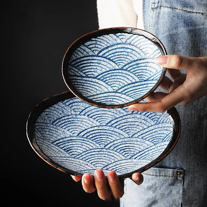

New Arrival Japanese Stoneware 6 8 9 Inch Porcelain Home Cafe Restaurant Sushi Plate, Blue