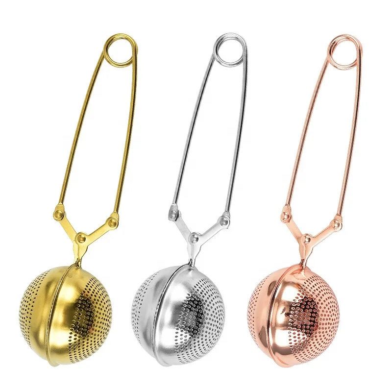 

50%off Loose leaf rose gold tea ball strainer herb flower tea filter snap tea infuser with handle