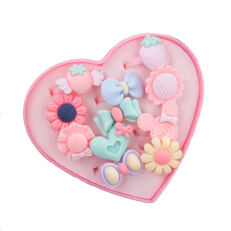 

Wholesale Hot Baby Girls Lovely Colored Bow Flower Cartoon Adjustable Rings Kids Ring Set