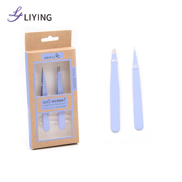 

LIYING Rubber Eyebrow Tweezers Set Professional High Quality Stainless Steel Slanted