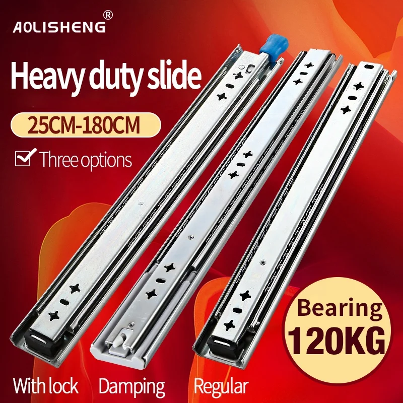 
AOLISHENG Heavy-duty slide rail, 53 mm wide, three times full extension blue galvanized, with fixed side ball bearing slide rail 