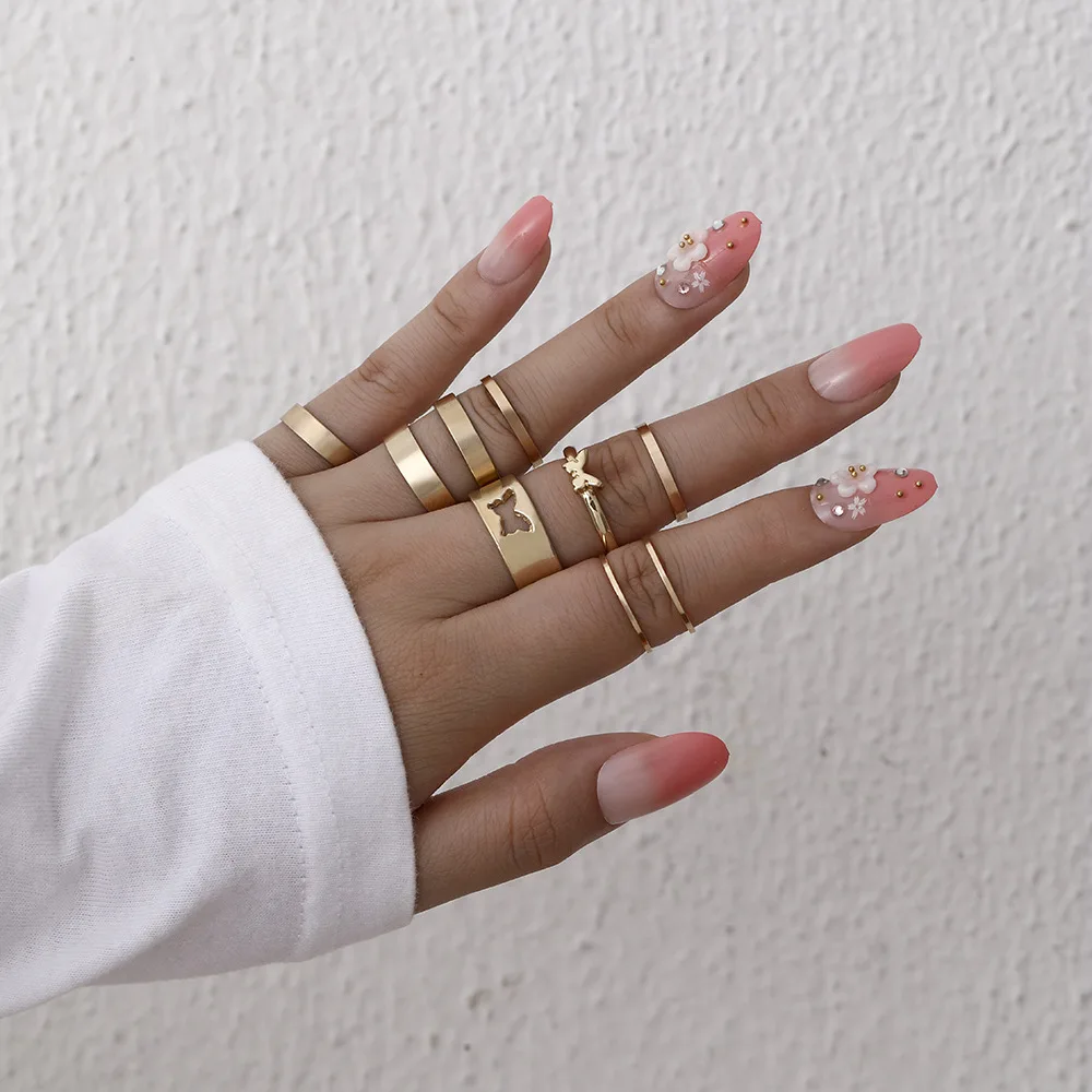 

European Trendy Metal Butterfly Stacking Rings Gold Plated Hollow Butterfly Shaped Knuckle Rings For Ladies