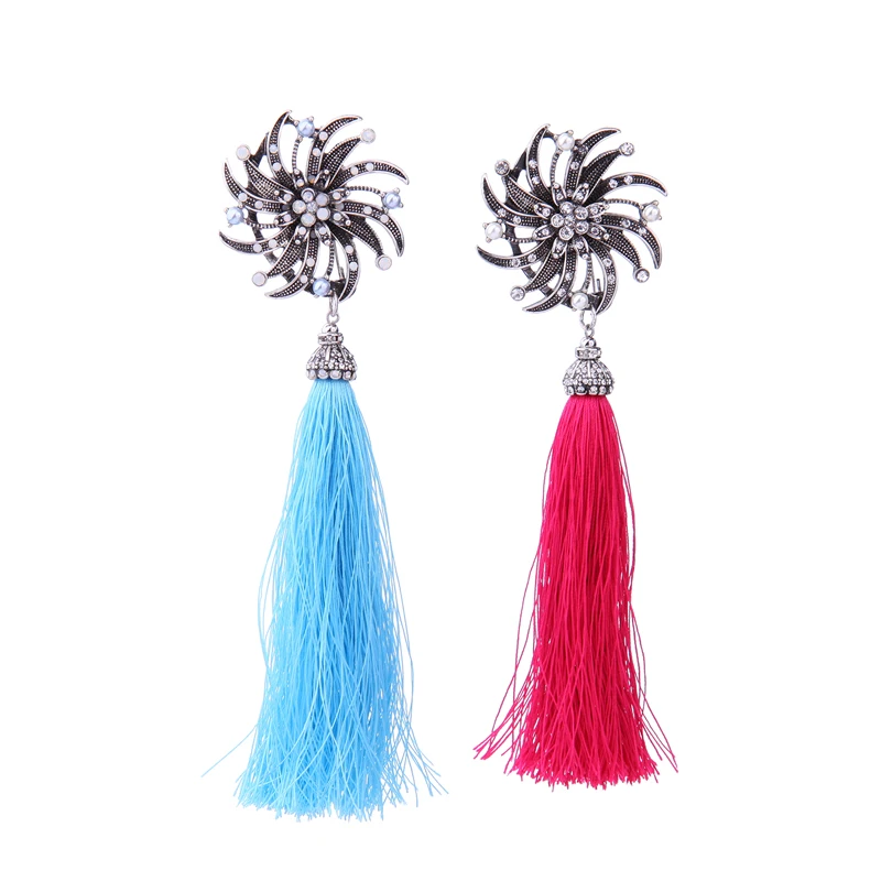 

ts00210 Classic Luxury Bohemian Colorful Line Tassel Diamond Flower Brooch For Woman 2021